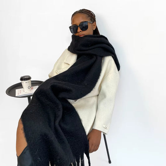 American Style Women'S Solid Color Fringe Scarf Winter Warm Scarves Long Solid Color Plain Style 40*210CM(15.8*82.7 Inch)