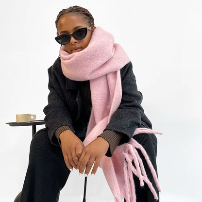 American Style Women'S Solid Color Fringe Scarf Winter Warm Scarves Long Solid Color Plain Style 40*210CM(15.8*82.7 Inch)