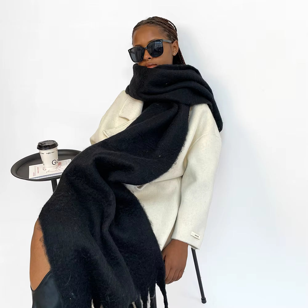 American Style Women'S Solid Color Fringe Scarf Winter Warm Scarves Long Solid Color Plain Style 40*210CM(15.8*82.7 Inch)